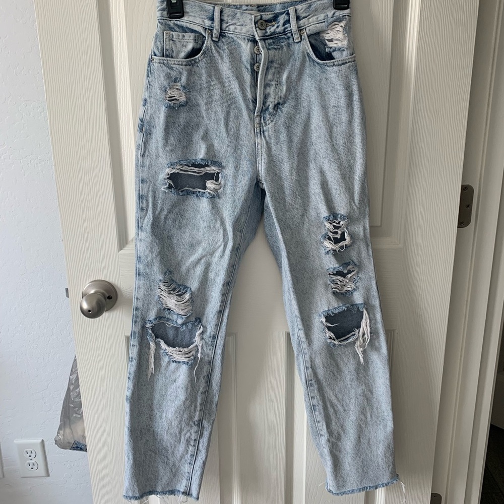 Pacsun High Rise Straight Leg Ripped Jeans